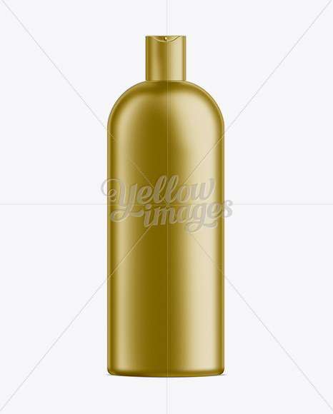 Download Gold Plastic Cosmetic Bottle with Lid - 1000 ml in Bottle Mockups on Yellow Images Object Mockups