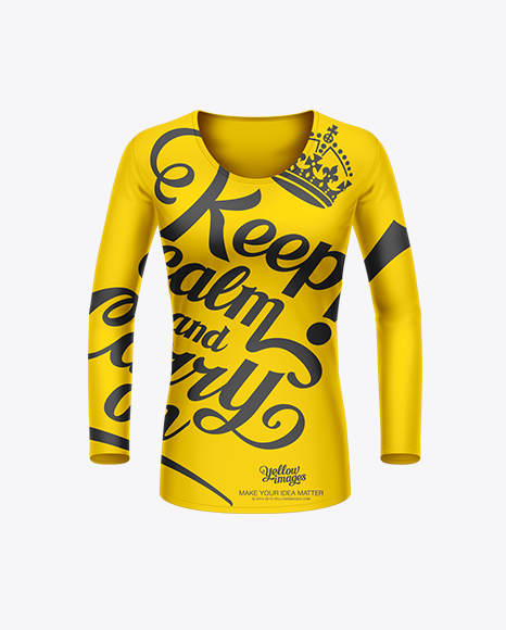 Women’s Long Sleeve T-Shirt Front View in Apparel Mockups on Yellow