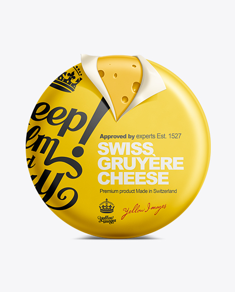 Download Cheese Wheel in Packaging Mockups on Yellow Images Object Mockups