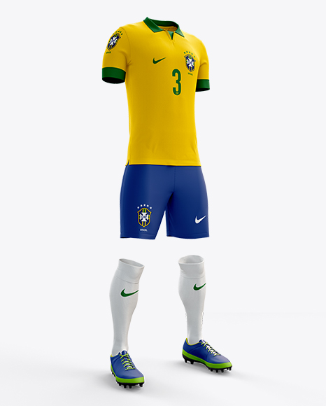 Full Soccer Kit Halfside View in Apparel Mockups on Yellow ...