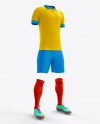Full Soccer Kit Halfside View in Apparel Mockups on Yellow Images