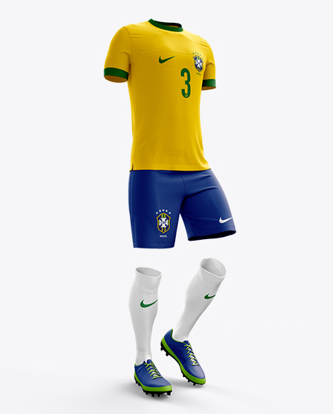 Download Full Soccer Kit Halfside View in Apparel Mockups on Yellow Images Object Mockups