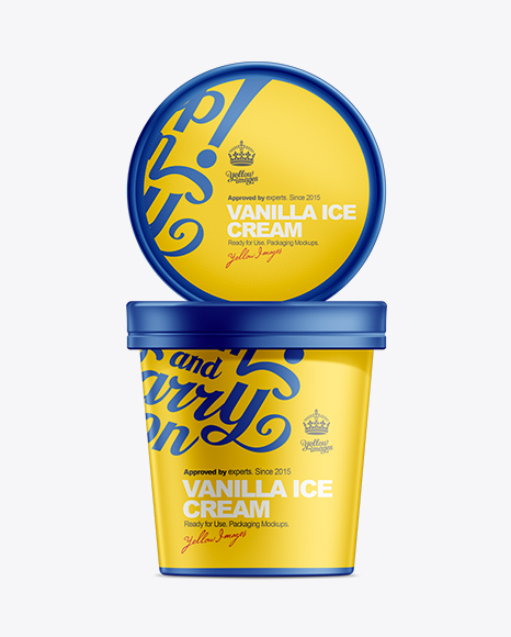 16oz Ice Cream Packaging Mockup in Pot & Tub Mockups on Yellow Images