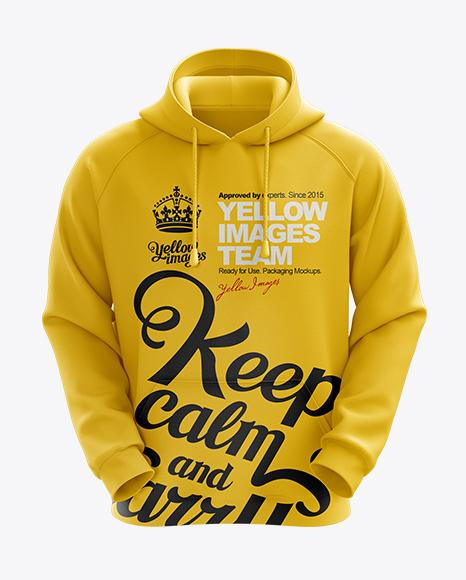 Men's Hoodie Front View HQ Mockup in Apparel Mockups on Yellow Images Object Mockups