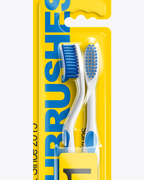 2pcs Toothbrush Blister Pack Mockup in Packaging Mockups on Yellow Images Object Mockups