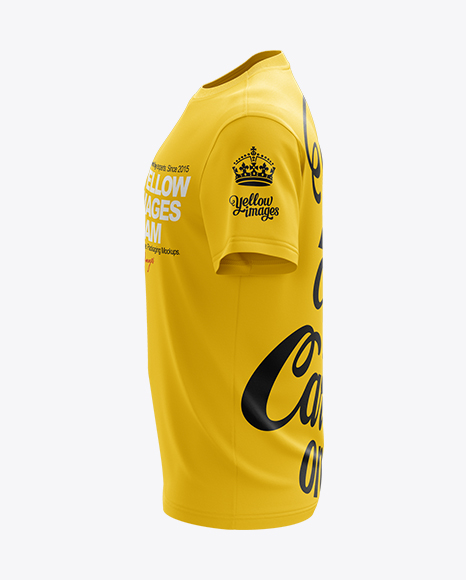 Men's T-Shirt Side View HQ Mockup in Apparel Mockups on Yellow Images