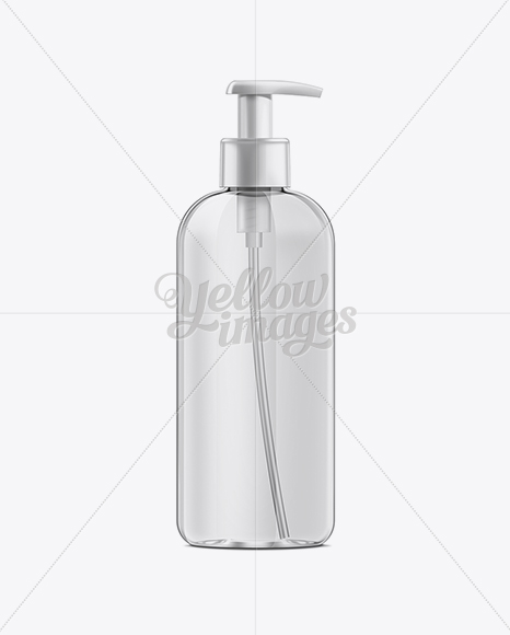 Download Clear Plastic Boston Round Bottle w/ Lotion Pump Mockup in Bottle Mockups on Yellow Images ...
