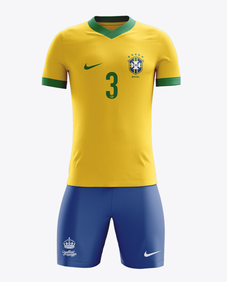 Football Kit with V-Neck T-Shirt Mockup / Front View in Apparel Mockups on Yellow Images Object ...