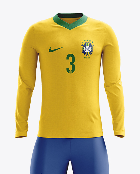 Football Kit with V-Neck Long Sleeve Mockup / Front View in Apparel