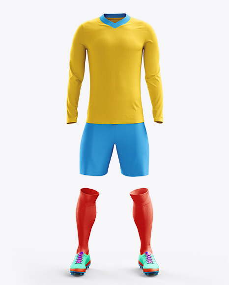 Download Football Kit with V-Neck Long Sleeve Mockup / Front View ...