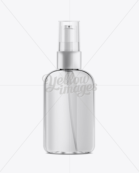 Clear Plastic Bottle with Treatment Pump Mockup in Bottle Mockups on
