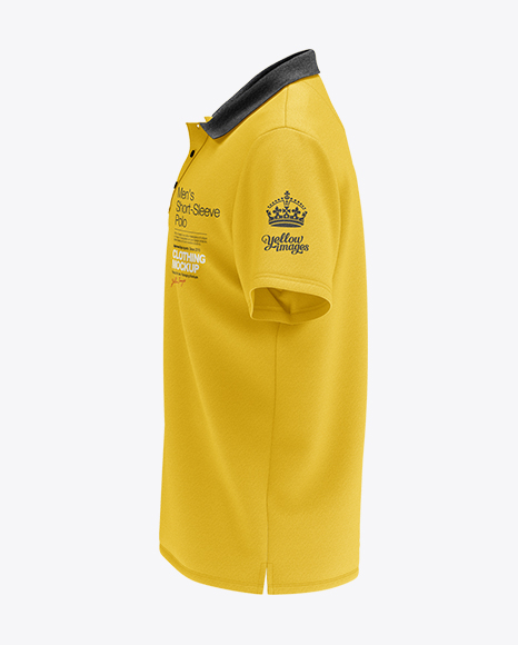 Download Mens Polo HQ Mockup - Side View in Apparel Mockups on Yellow Images Object Mockups