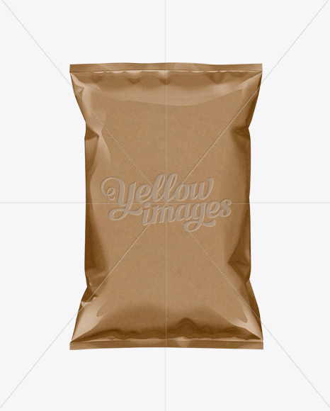 Kraft Paper Snack Bag Mockup in Flow-Pack Mockups on Yellow Images