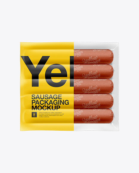 5 Sausages in Clear Plastic Package Mockup