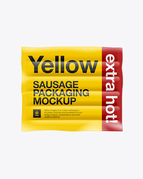 Download 4 Sausages in Plastic Package Mockup in Packaging Mockups on Yellow Images Object Mockups