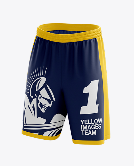 Basketball Shorts Mockup - Front 3/4 View in Apparel Mockups on Yellow