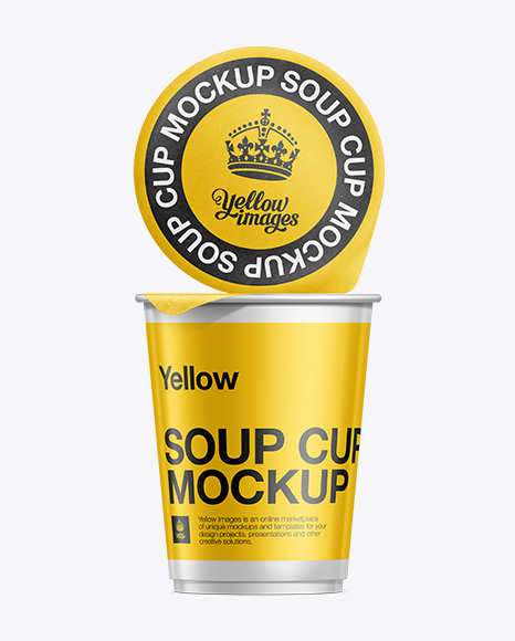 Download Plastic Soup Cup w/ Foil Lid Mockup in Cup & Bowl Mockups on Yellow Images Object Mockups