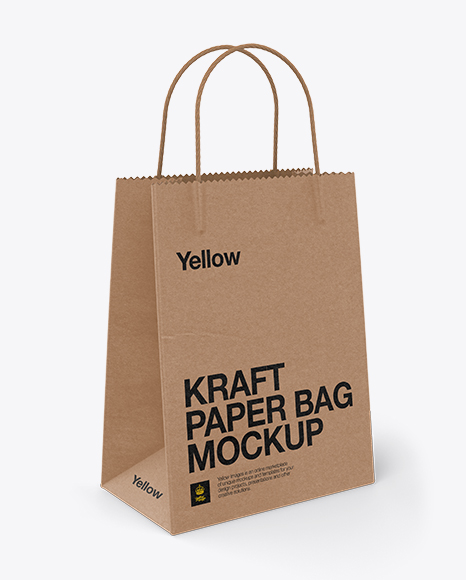 Download Kraft Bag W/ Twisted Paper Handles Mockup / Half Side View in Bag & Sack Mockups on Yellow ...
