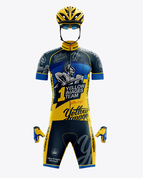 Download Full Men's Cycling Kit Mockup - Front View in Apparel Mockups on Yellow Images Object Mockups