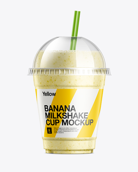Banana Milkshake Cup with Straw Mockup in Cup & Bowl Mockups on Yellow