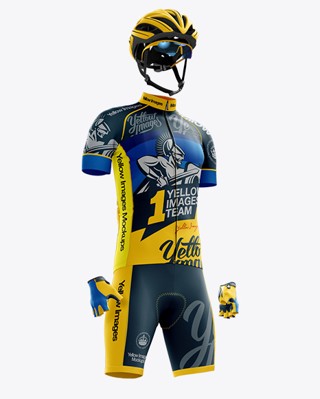 Full Men's Cycling Kit Mockup - Front 3/4 View in Apparel Mockups on Yellow Images Object Mockups