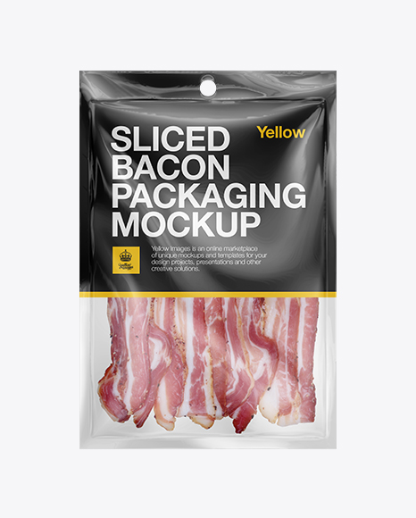 Download Plastic Vacuum Bag W/ Bacon Mockup in Tray & Platter Mockups on Yellow Images Object Mockups