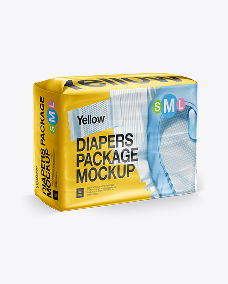 diaper packaging mockup Baby diapers pack mockup in packaging mockups on yellow images object
