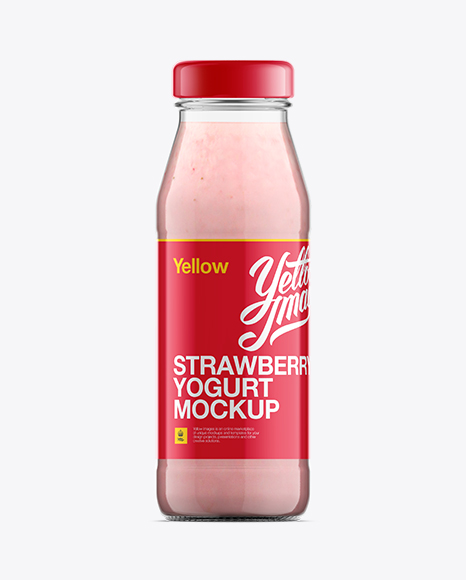 Download Glass Bottle W/ Strawberry Yogurt Mockup in Bottle Mockups ...