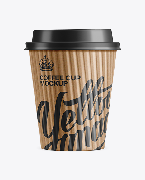 Kraft Coffee Cup W/ Lid Mockup in Cup & Bowl Mockups on Yellow Images
