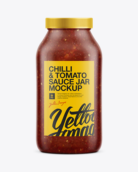 Download Jar W/ Chilli & Tomato Sauce Mock-Up in Jar Mockups on Yellow Images Object Mockups