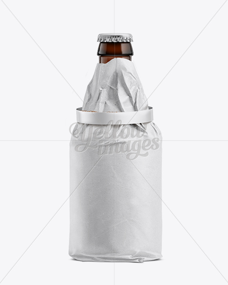 Download 33cl Steinie Beer Bottle Wrapped in White Paper with Ribbon Mockup in Bottle Mockups on Yellow ...