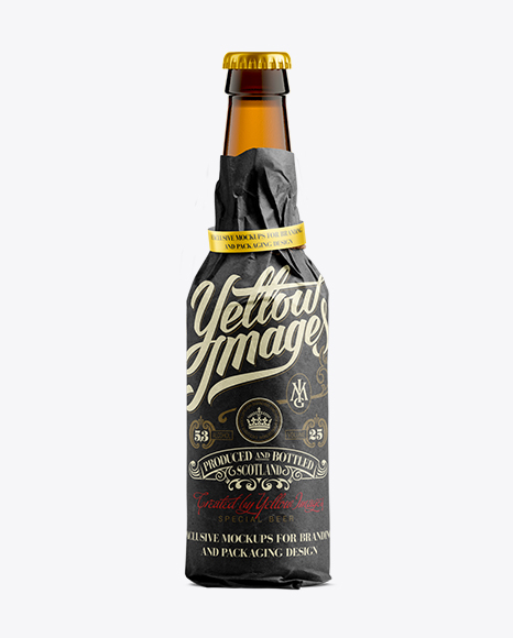 Free 33cl Long Neck Beer Bottle Wrapped in Black Paper with Ribbon Mockup