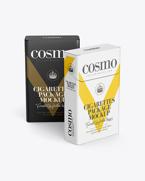 Download Two Flip-top Hard Cigarette Packs Mockup in Box Mockups on Yellow Images Object Mockups