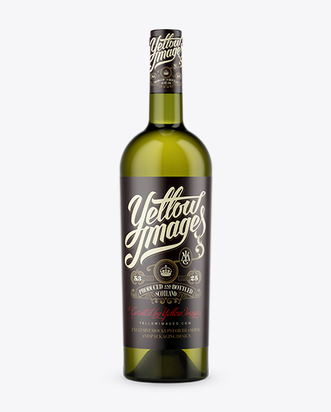 Dead Leaf Green Glass Wine Bottle PSD Mockup