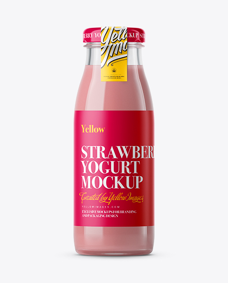 Strawberry Yogurt Bottle with a Tag Mockup Strawberry Yogurt Bottle with a Tag Mockup