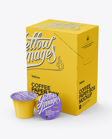 Download Coffee Box And Two K-Cups Mockup in Box Mockups on Yellow Images Object Mockups