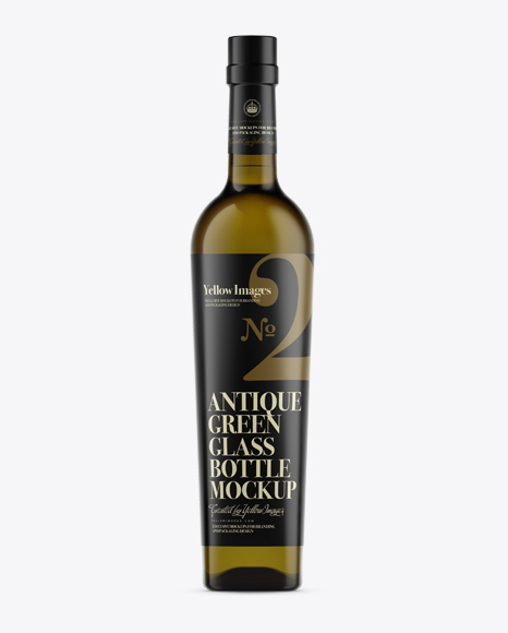 Antique Green Glass Liquor Bottle Mockup - Front View Antique Green Glass Liquor Bottle Mockup - Front View