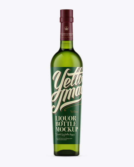 Emerald Green Glass Liqour Bottle PSD Mockup Front View