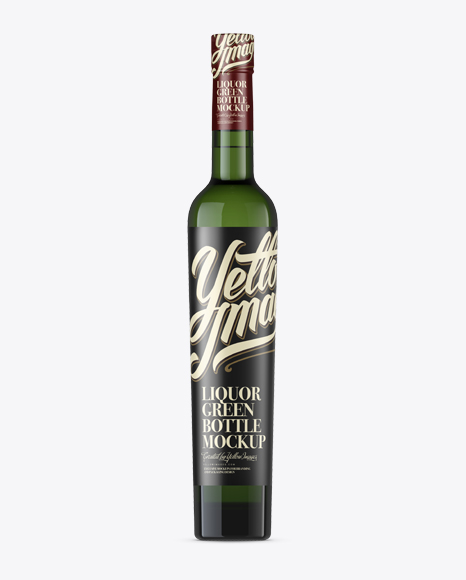 Green Glass Liquor Bottle PSD Mockup Front View