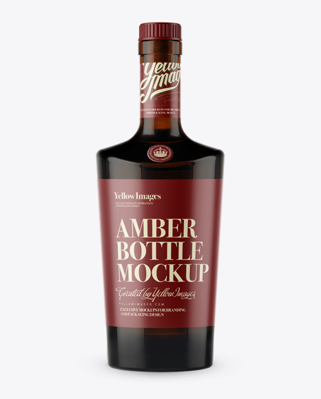 Dark Amber Liquor Bottle withBung PSD Mockup Front View