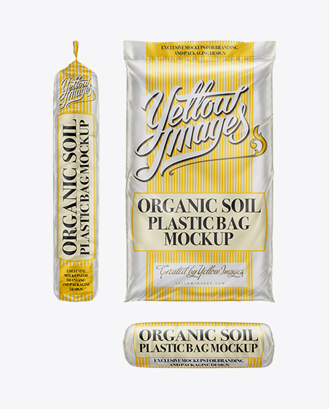 Download Plastic Bag W/ Organic Soil Mockup (2 cbft) in Bag & Sack Mockups on Yellow Images Object Mockups