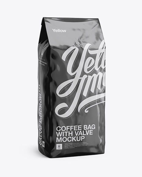 Download 2,5 kg Foil Coffee Bag With Valve Mockup - Half-Turned View in Bag & Sack Mockups on Yellow ...