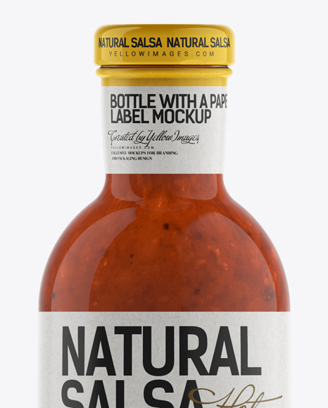 Salsa Bottle with Paper Label Mockup in Bottle Mockups on Yellow Images