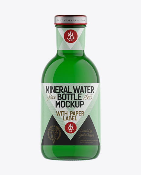 Download Free Green Glass Mineral Water Bottle With Paper Label Psd Mockup PSD Mockups.