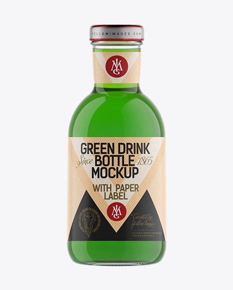 Download Clear Glass Green Drink Bottle With Paper Label Mockup Packaging Mockups Free Packaging Mockups Bottles Design PSD Mockup Templates