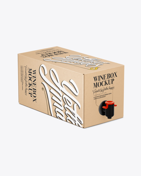 Kraft Paper Wine Box with a Tap PSD Mockup 25° Angle Front View High-Angle Shot