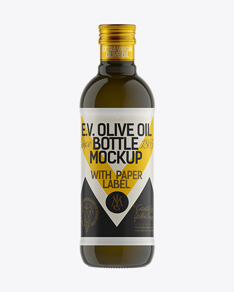 Download 500ml Antique Green Olive Oil Bottle Mockup in Bottle Mockups on Yellow Images Object Mockups
