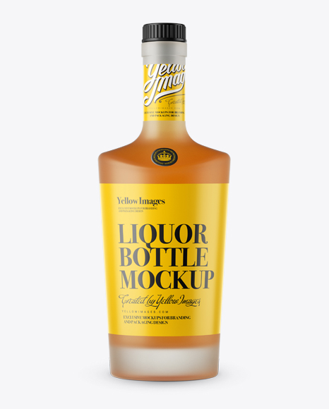 Frosted Bottle with Orange Liquor PSD Mockup Front View