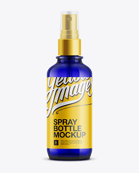 Blue Spray Bottle with Clear Overcap PSD Mockup