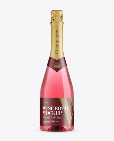 Pink Champagne Bottle HQ PSD Mockup Front View